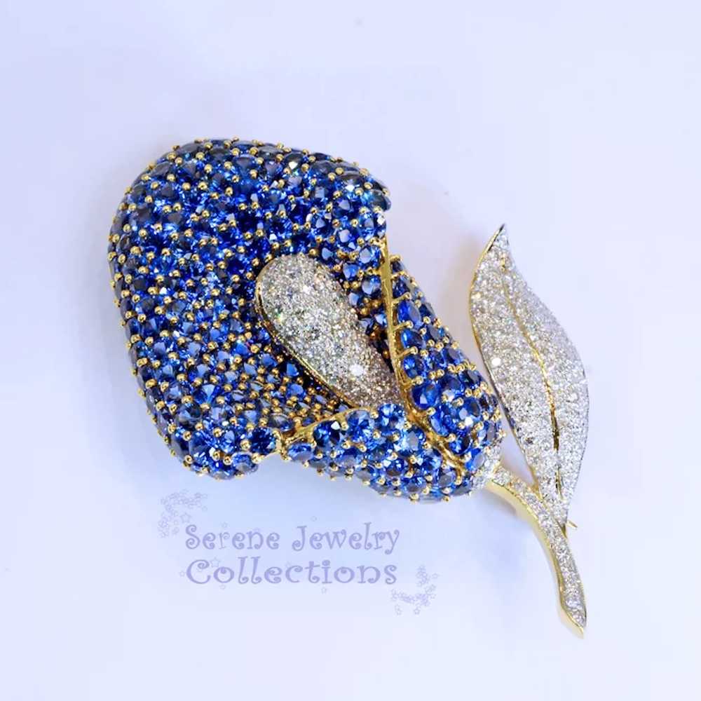 Blue Sapphire Diamond 18k Solid Gold Calla Lily F… - image 2