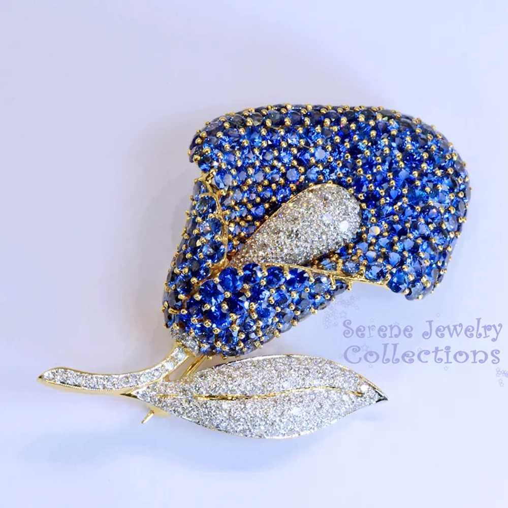 Blue Sapphire Diamond 18k Solid Gold Calla Lily F… - image 3