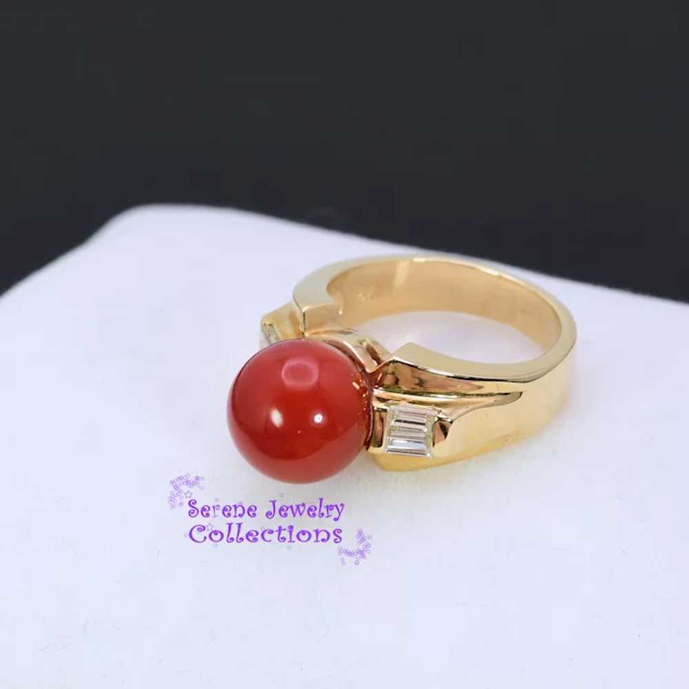 Oxblood Red Coral Diamond 14k Yellow Gold Ring Si… - image 10