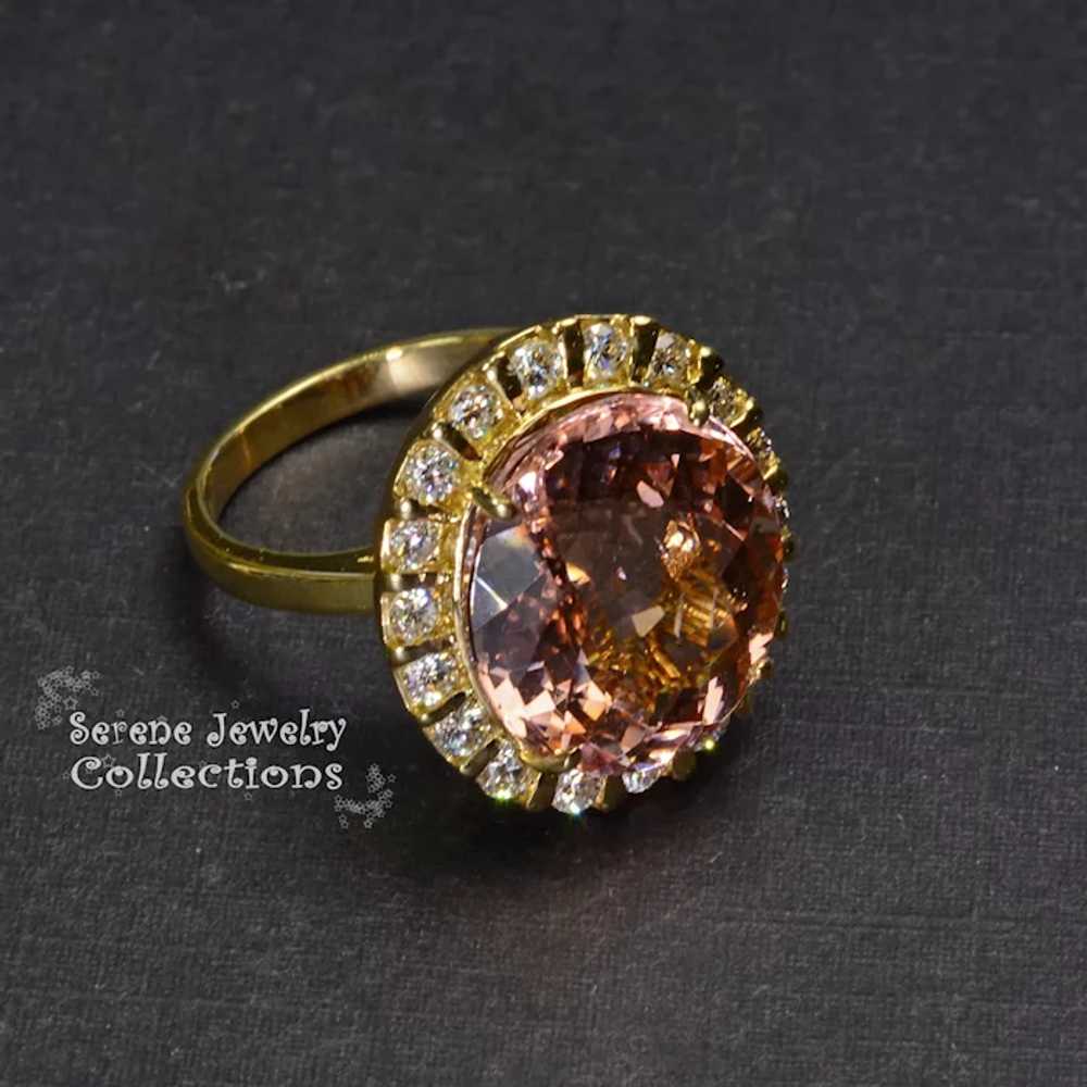 12.8CT Morganite Diamond 18k solid gold Ring Vint… - image 10