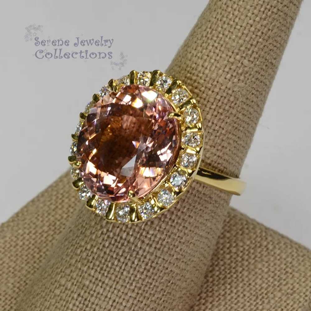 12.8CT Morganite Diamond 18k solid gold Ring Vint… - image 11