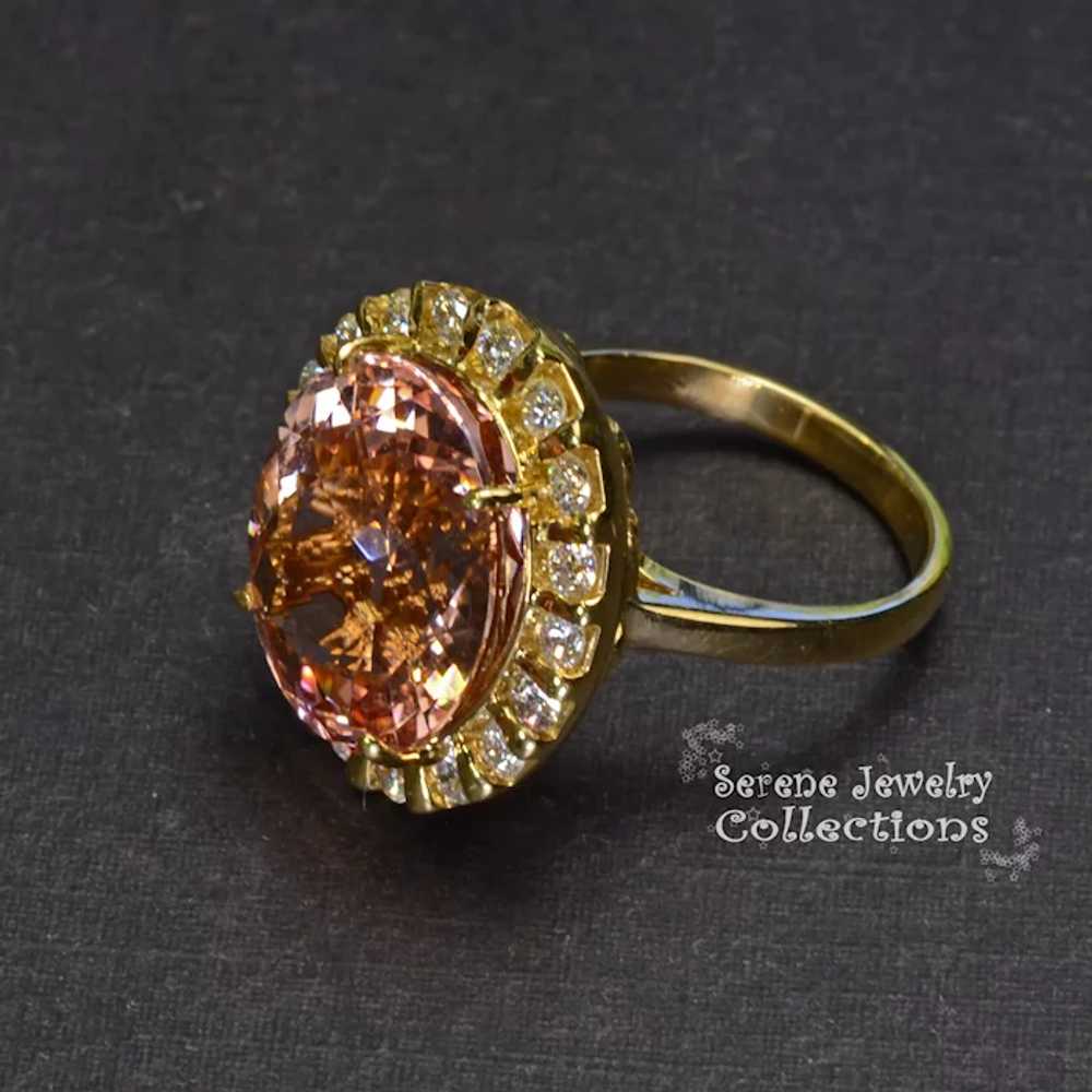 12.8CT Morganite Diamond 18k solid gold Ring Vint… - image 12