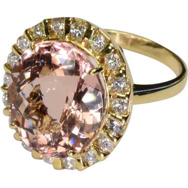 12.8CT Morganite Diamond 18k solid gold Ring Vint… - image 1