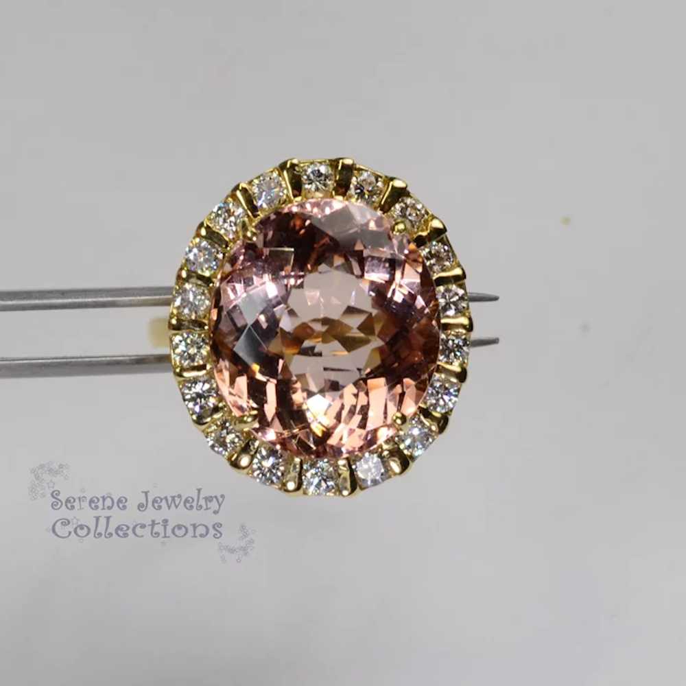 12.8CT Morganite Diamond 18k solid gold Ring Vint… - image 2