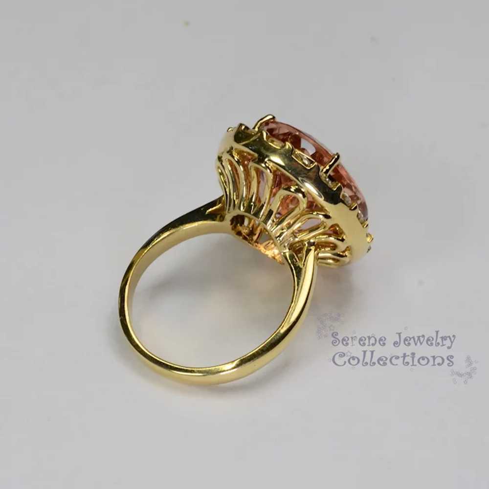 12.8CT Morganite Diamond 18k solid gold Ring Vint… - image 3