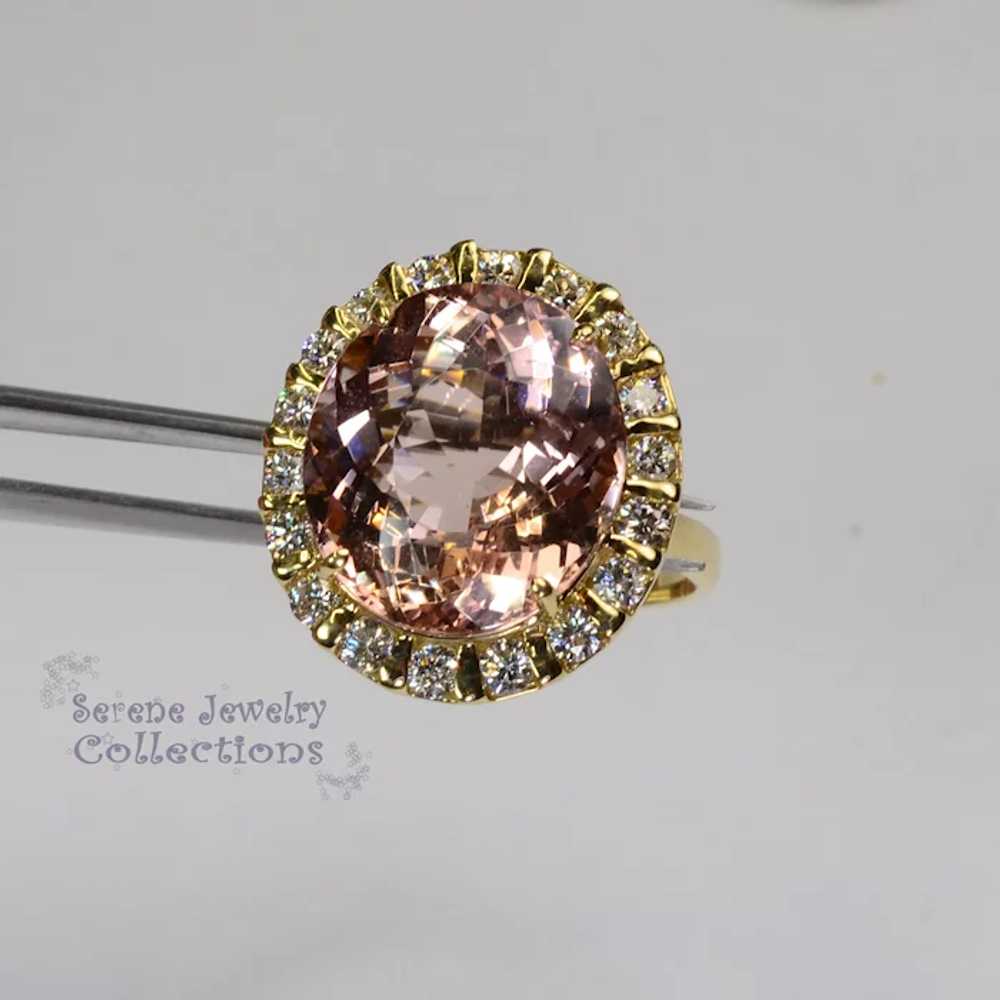 12.8CT Morganite Diamond 18k solid gold Ring Vint… - image 4