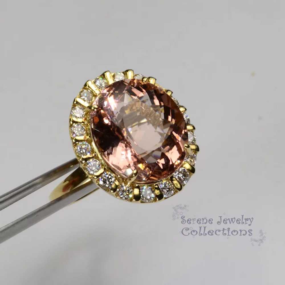 12.8CT Morganite Diamond 18k solid gold Ring Vint… - image 5