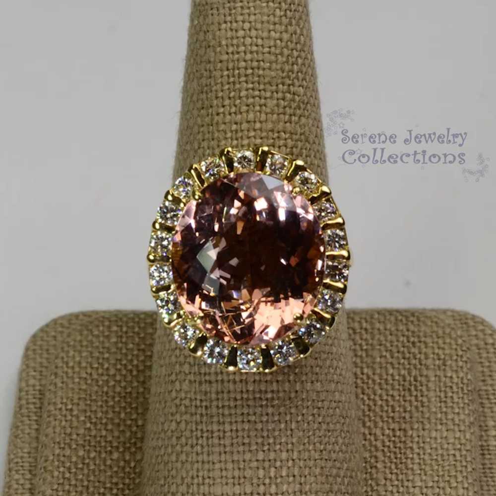 12.8CT Morganite Diamond 18k solid gold Ring Vint… - image 6