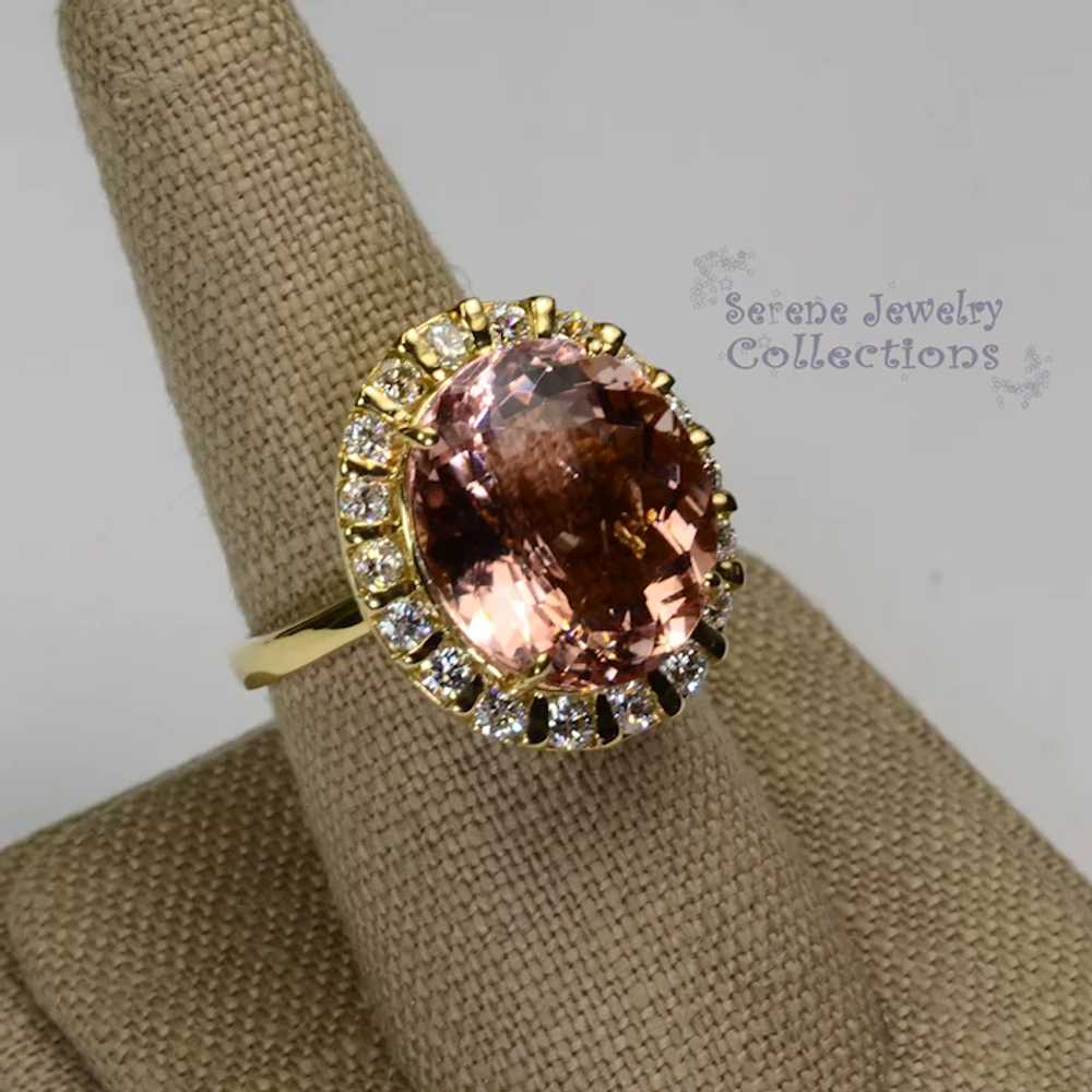 12.8CT Morganite Diamond 18k solid gold Ring Vint… - image 7