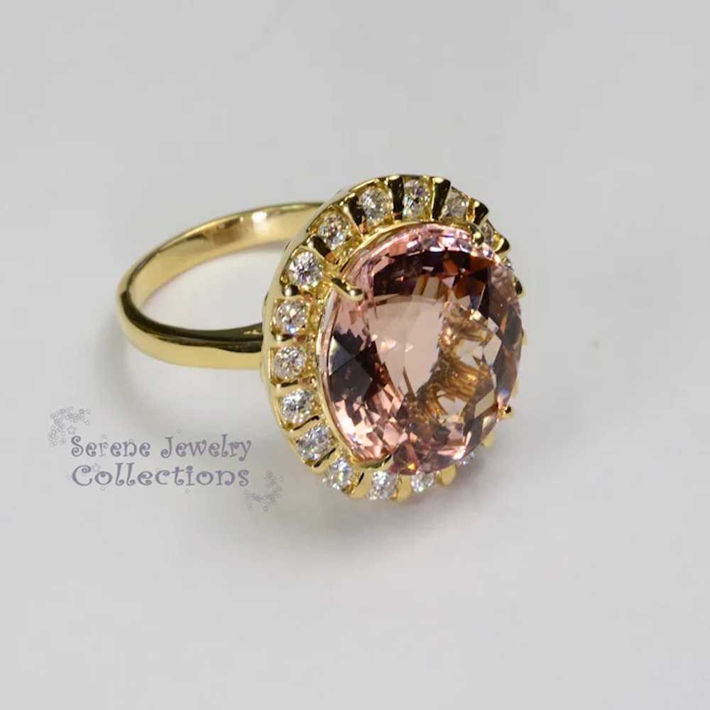 12.8CT Morganite Diamond 18k solid gold Ring Vint… - image 8