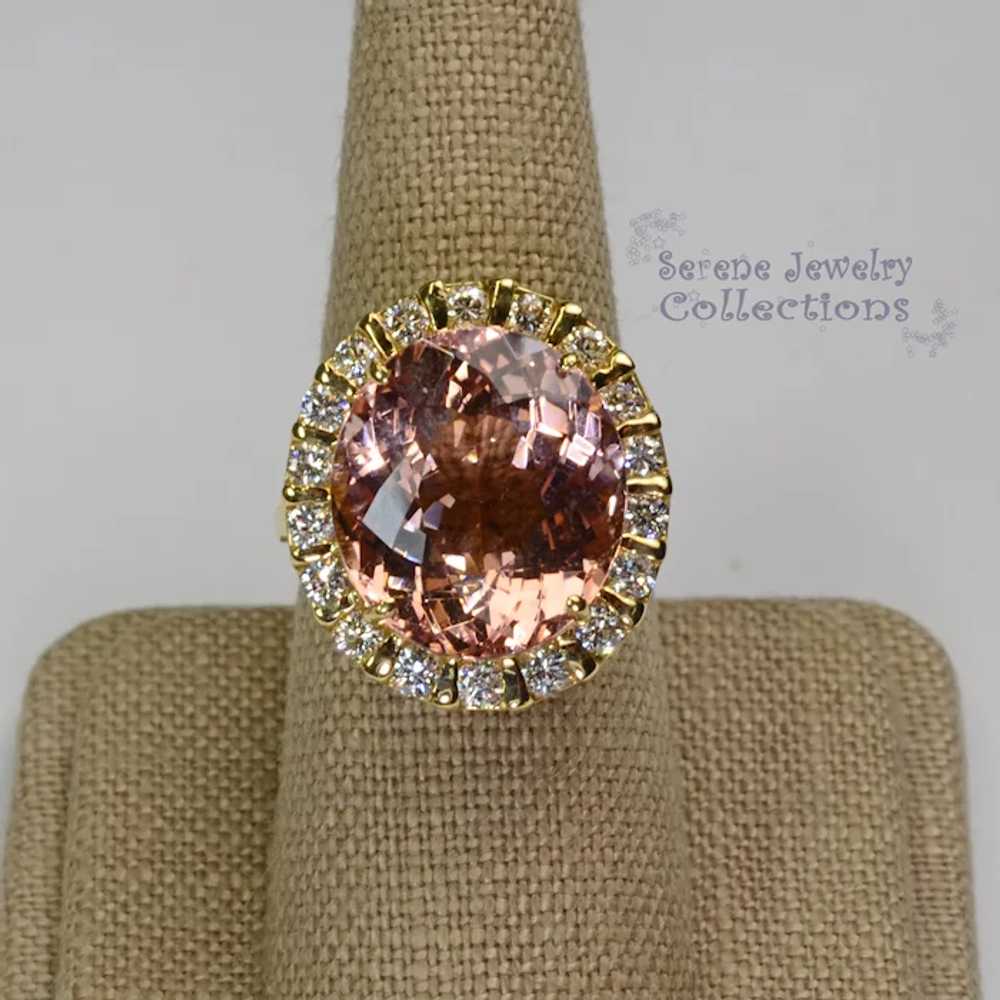 12.8CT Morganite Diamond 18k solid gold Ring Vint… - image 9