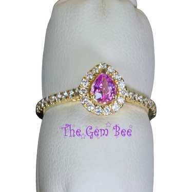 14k Solid Yellow Gold Natural Pink Sapphire Pear … - image 1