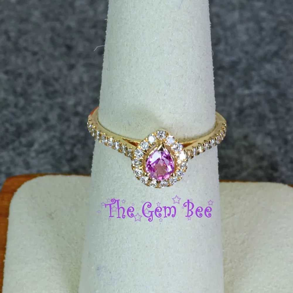 14k Solid Yellow Gold Natural Pink Sapphire Pear … - image 2