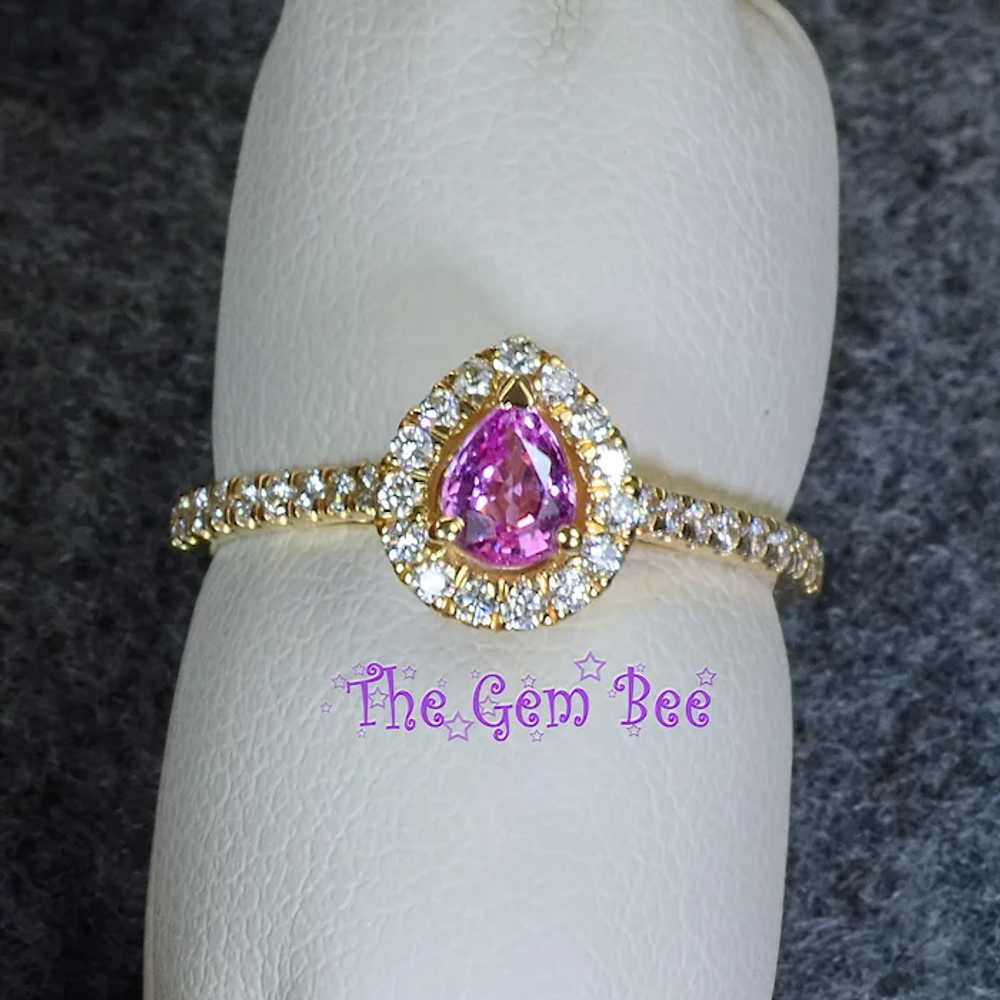 14k Solid Yellow Gold Natural Pink Sapphire Pear … - image 3