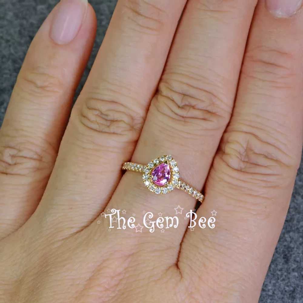14k Solid Yellow Gold Natural Pink Sapphire Pear … - image 4