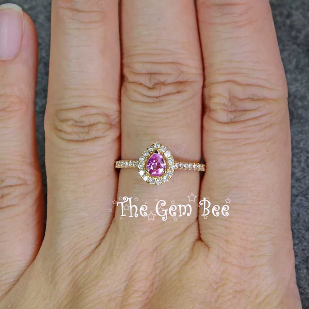 14k Solid Yellow Gold Natural Pink Sapphire Pear … - image 5