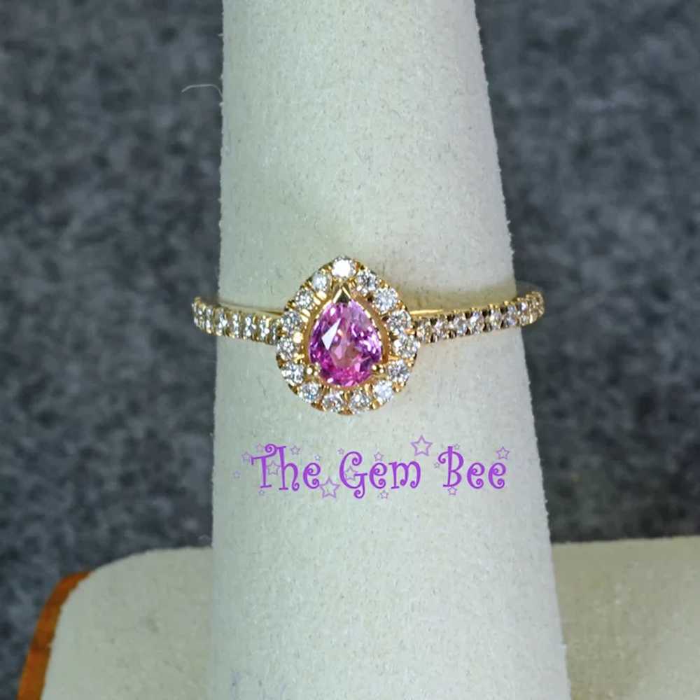 14k Solid Yellow Gold Natural Pink Sapphire Pear … - image 6