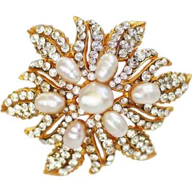 Siman Tu Flower Freshwater Pearl Rhinestone Brooch - image 1