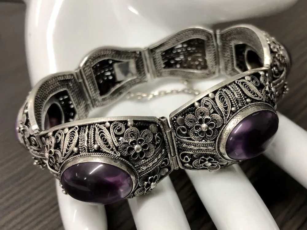 Vintage Chinese Filigree Silver Amethyst Bracelet - Gem Vintage Chinese Filigree Silver Amethyst Bracelet - Gem
