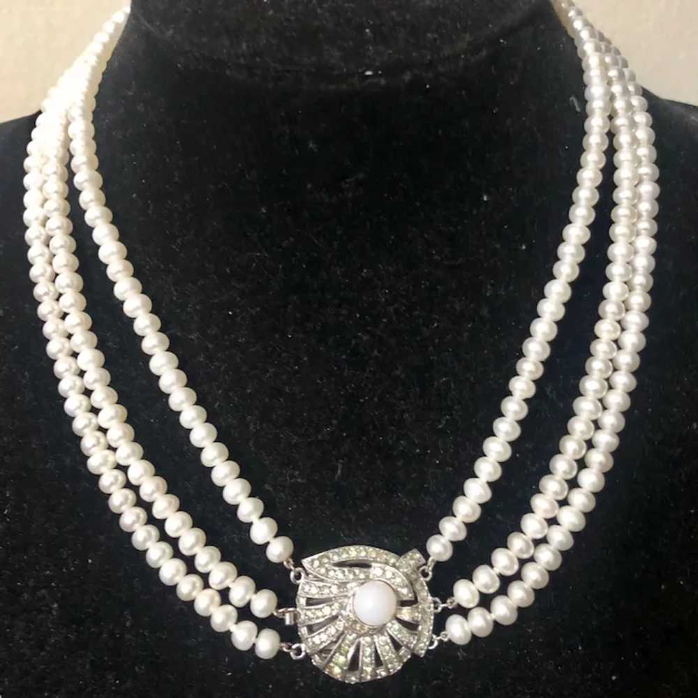 Beautiful Three Strands White Freshwater Pearl wi… - image 6