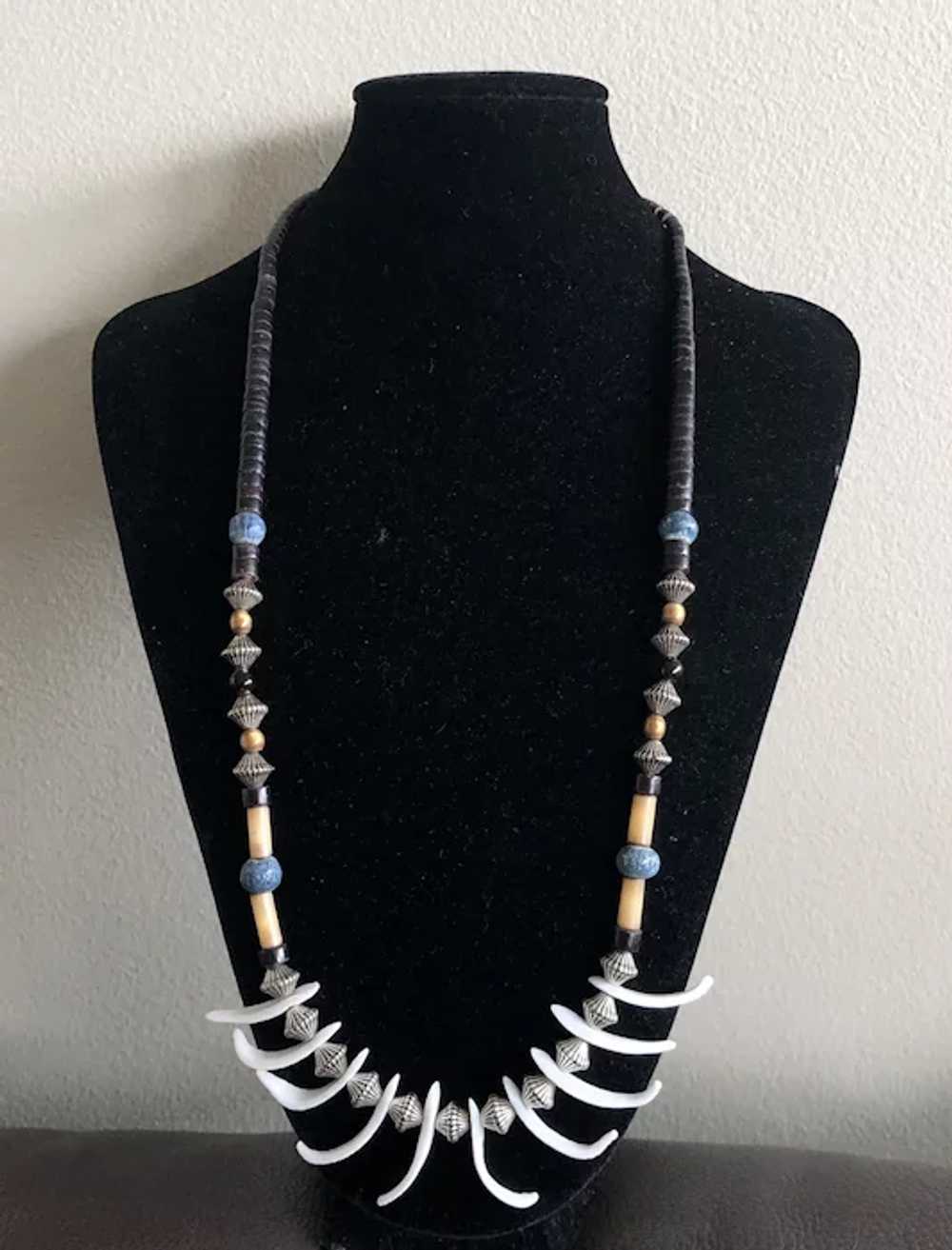 Vintage Black Coral Beads with Blue Coral and She… - image 8