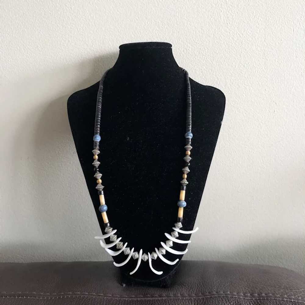 Vintage Black Coral Beads with Blue Coral and She… - image 9