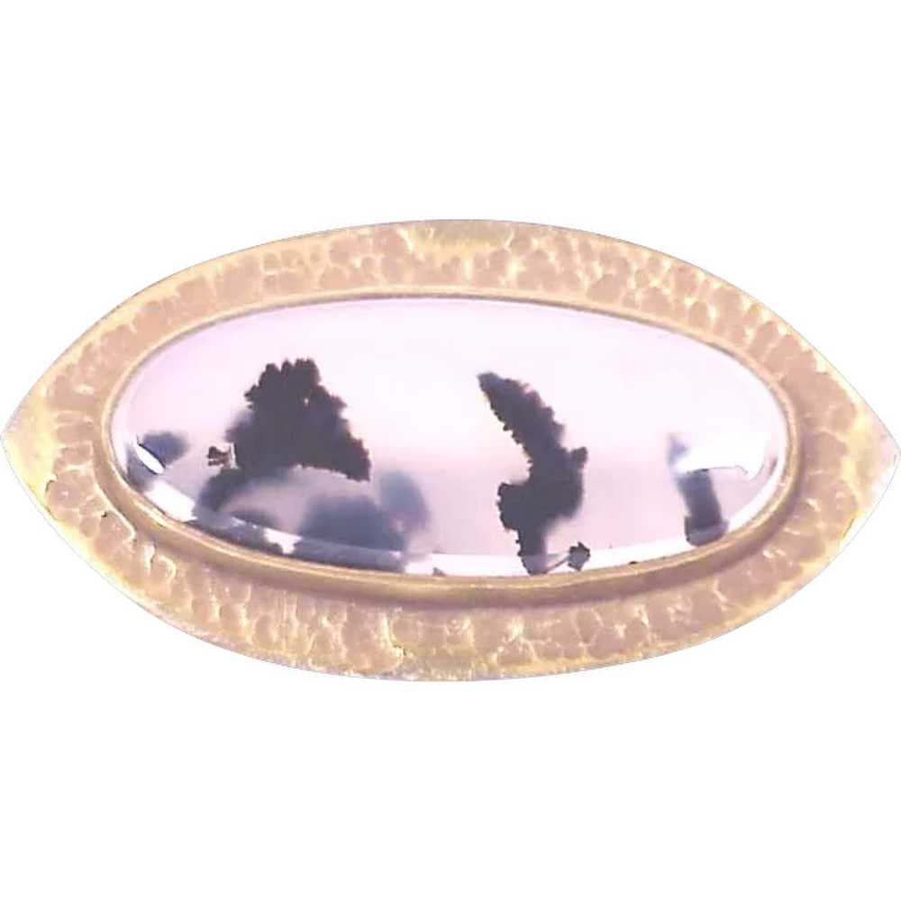 Exquisite Antique Moss Agate & Gold Pin - image 1