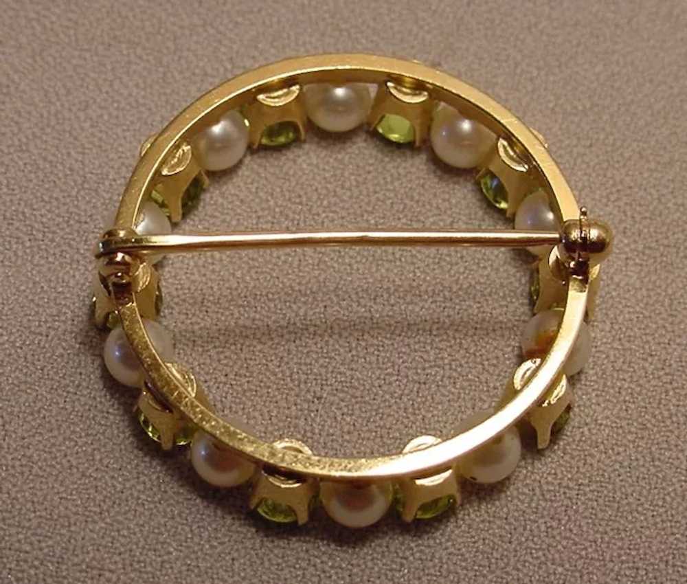 Exquisite Vintage 14k Peridots & Pearls Circle Br… - image 2