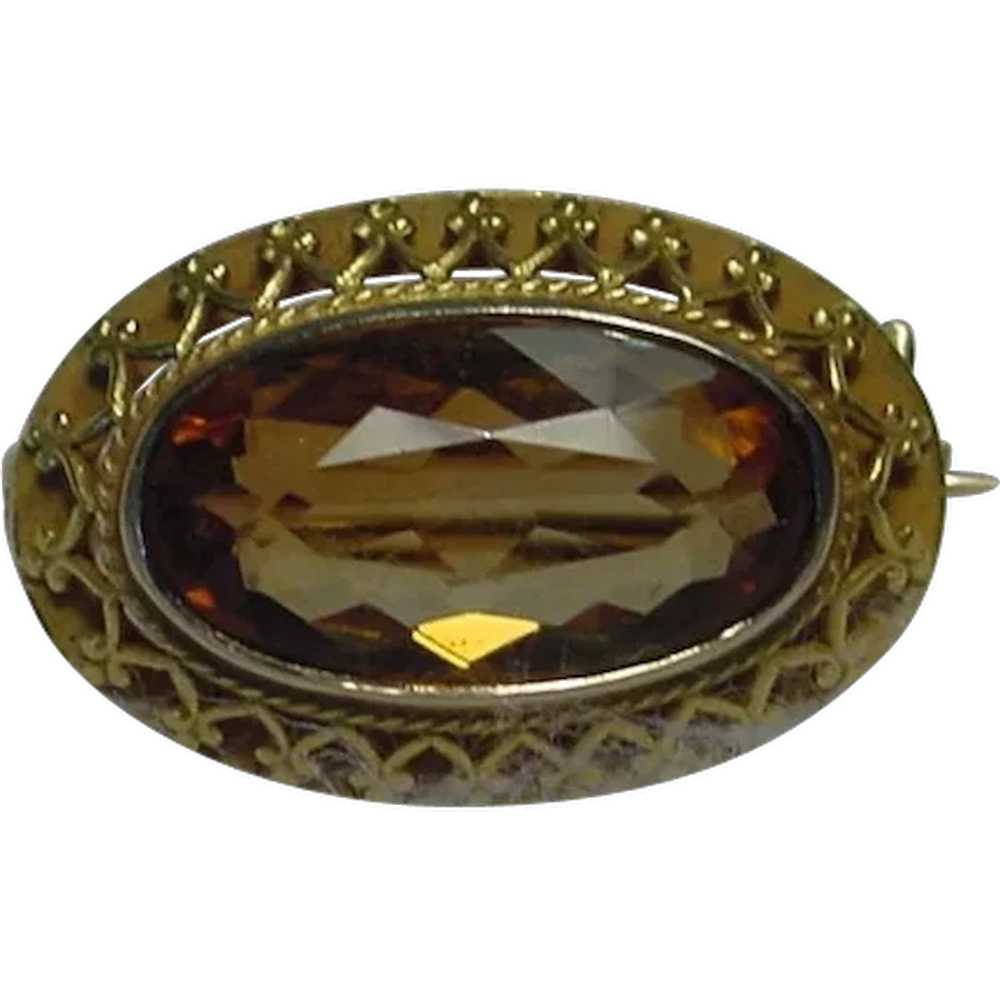 Superb Antique Artist Marked 14k Citrine Brooch - image 1