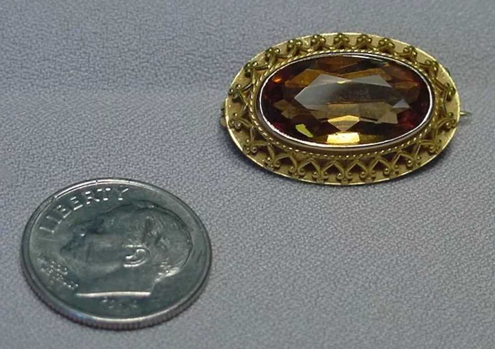 Superb Antique Artist Marked 14k Citrine Brooch - image 3