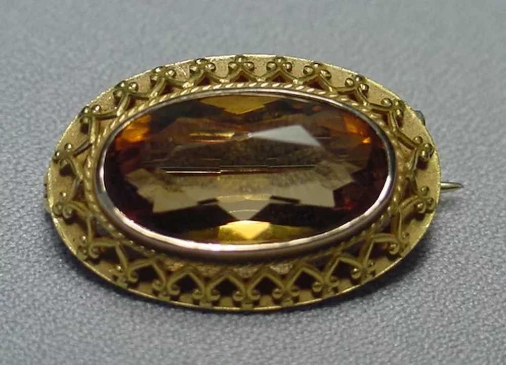 Superb Antique Artist Marked 14k Citrine Brooch - image 4