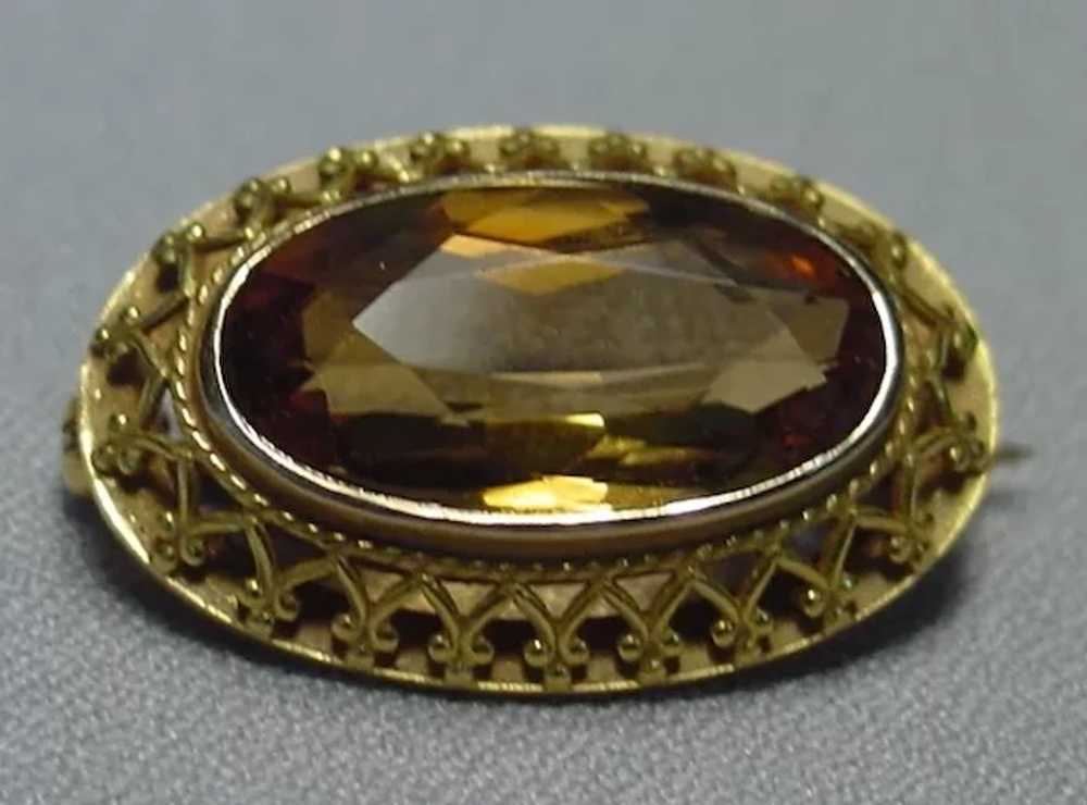 Superb Antique Artist Marked 14k Citrine Brooch - image 5