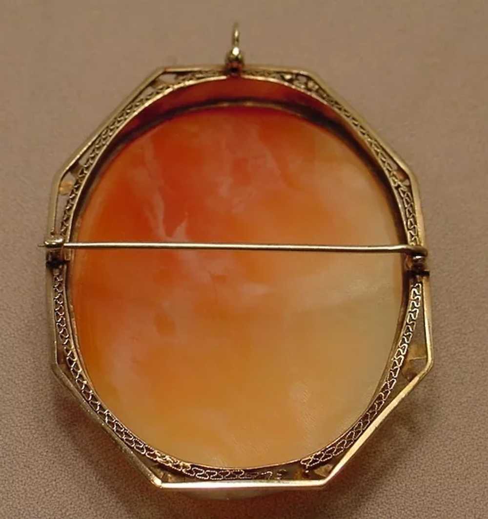Very Large Antique 14k Gold Shell Cameo Pendant/B… - image 3