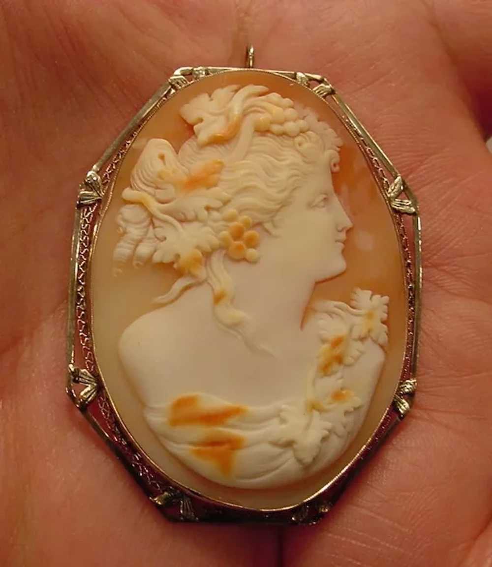 Very Large Antique 14k Gold Shell Cameo Pendant/B… - image 5