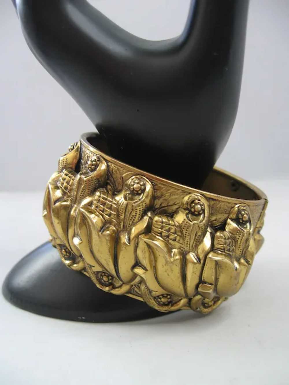 Vintage Brass Fuchsia Art Nouveau Style Bangle Br… - image 3