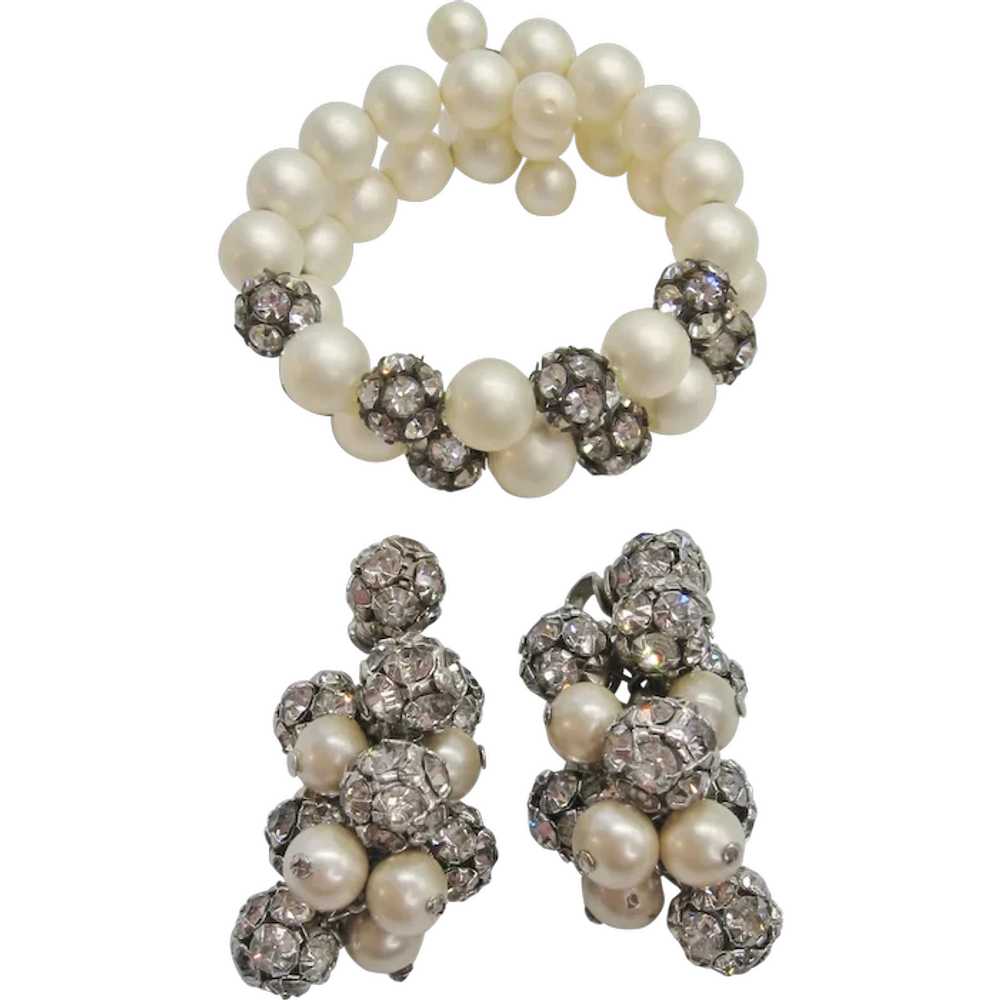 Vintage Signed Vogue Faux Pearl and Rhinestone Ba… - image 1