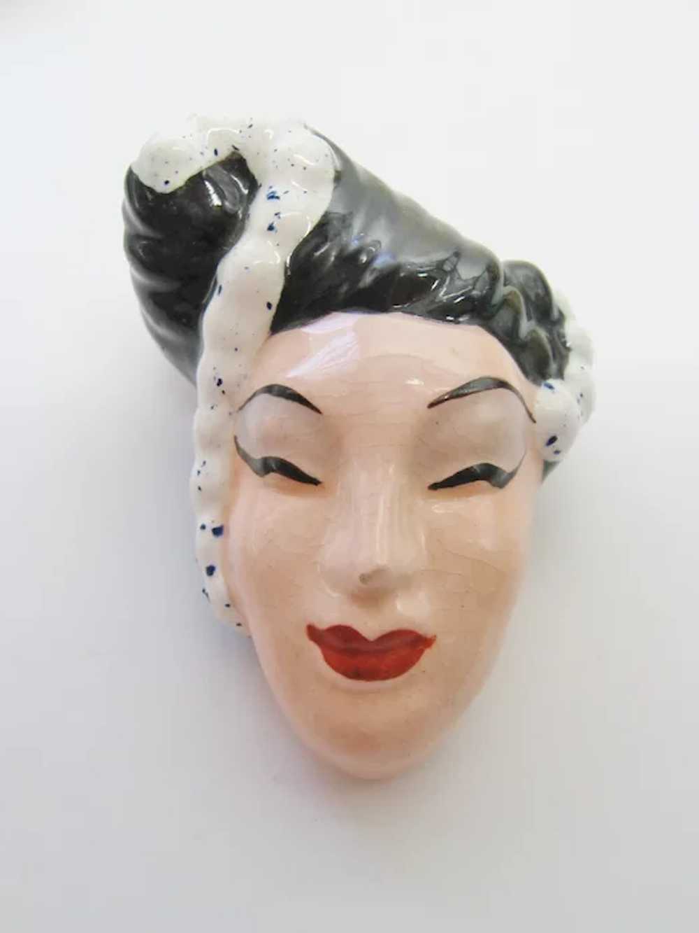 Rare Vintage 1940 Ceramic Painted Lady Head Brooc… - image 6