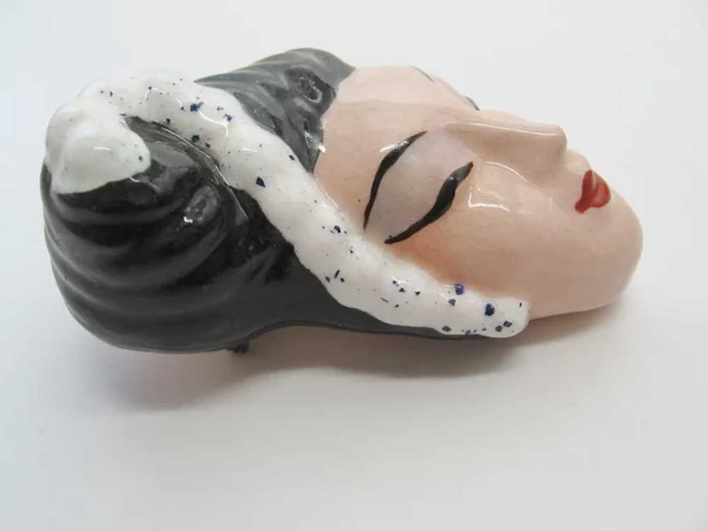 Rare Vintage 1940 Ceramic Painted Lady Head Brooc… - image 7