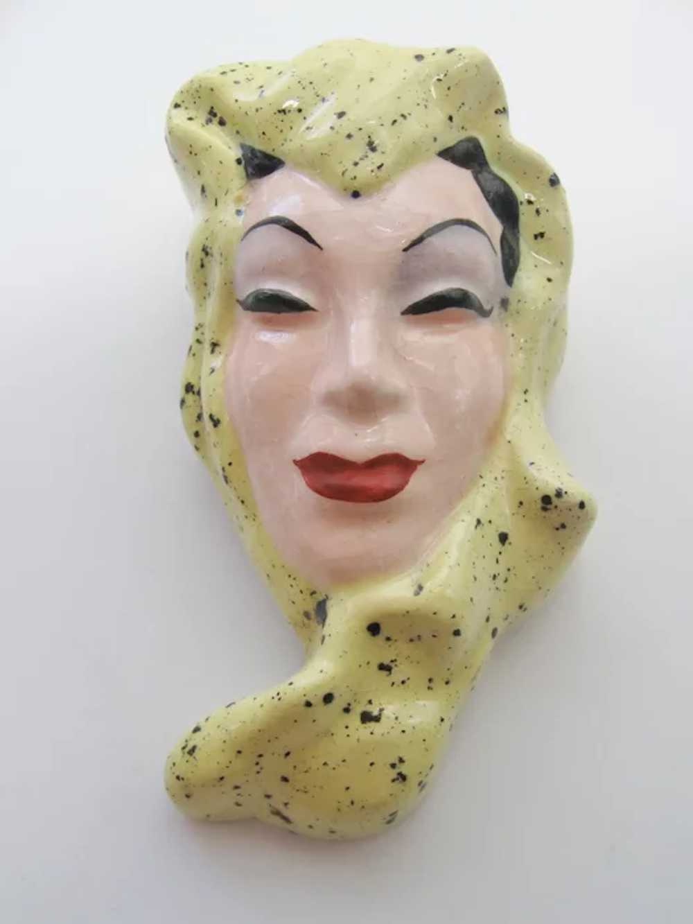 Rare Vintage 1940 Ceramic Painted Lady Head Brooc… - image 9