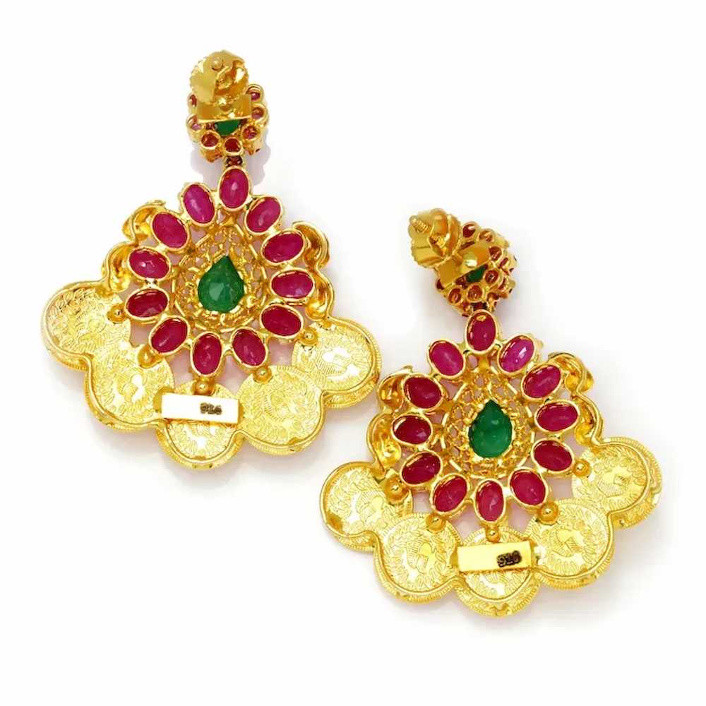 Vintage Emerald Indian Earrings with Rubies 22K Y… - image 2