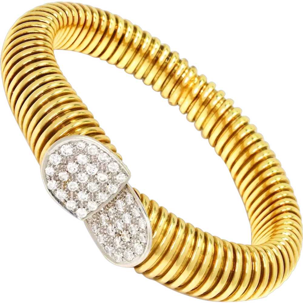 18K Gold Wire Wrapped Cuff Bracelet with Diamonds… - image 1