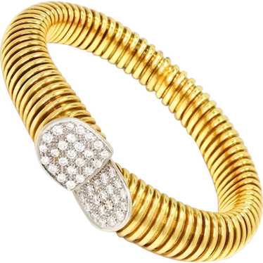 18K Gold Wire Wrapped Cuff Bracelet with Diamonds… - image 1