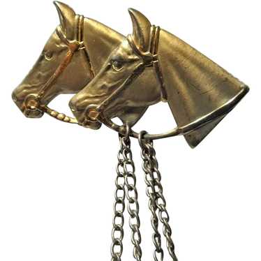 LOVELY Double Horse Brooch,Equestrian Riding Pin,… - image 1