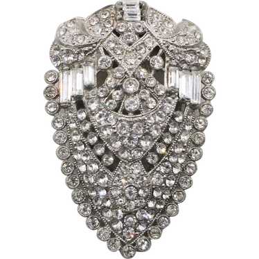 Dress Clip Pave Rhodium Plated Rhinestone Art Deco - image 1