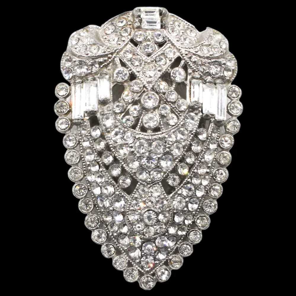 Dress Clip Pave Rhodium Plated Rhinestone Art Deco - image 3