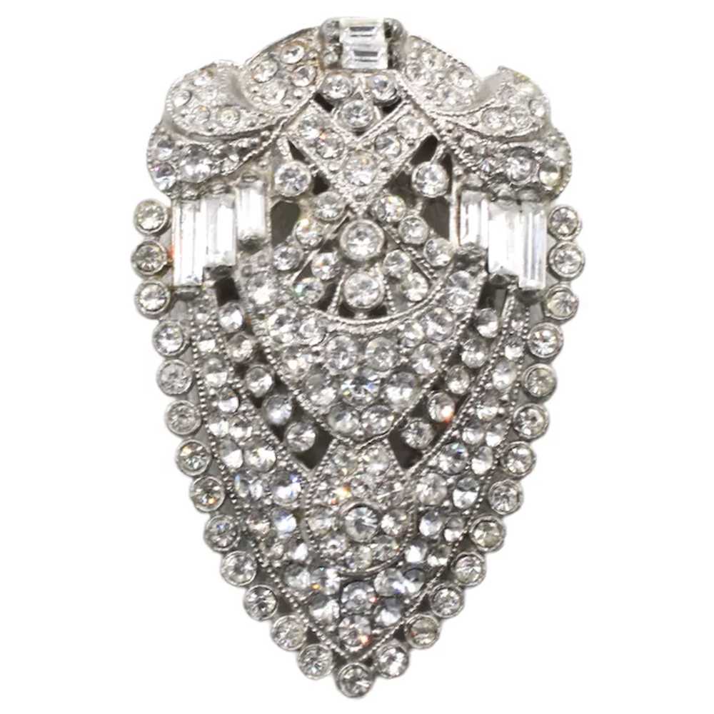 Dress Clip Pave Rhodium Plated Rhinestone Art Deco - image 4