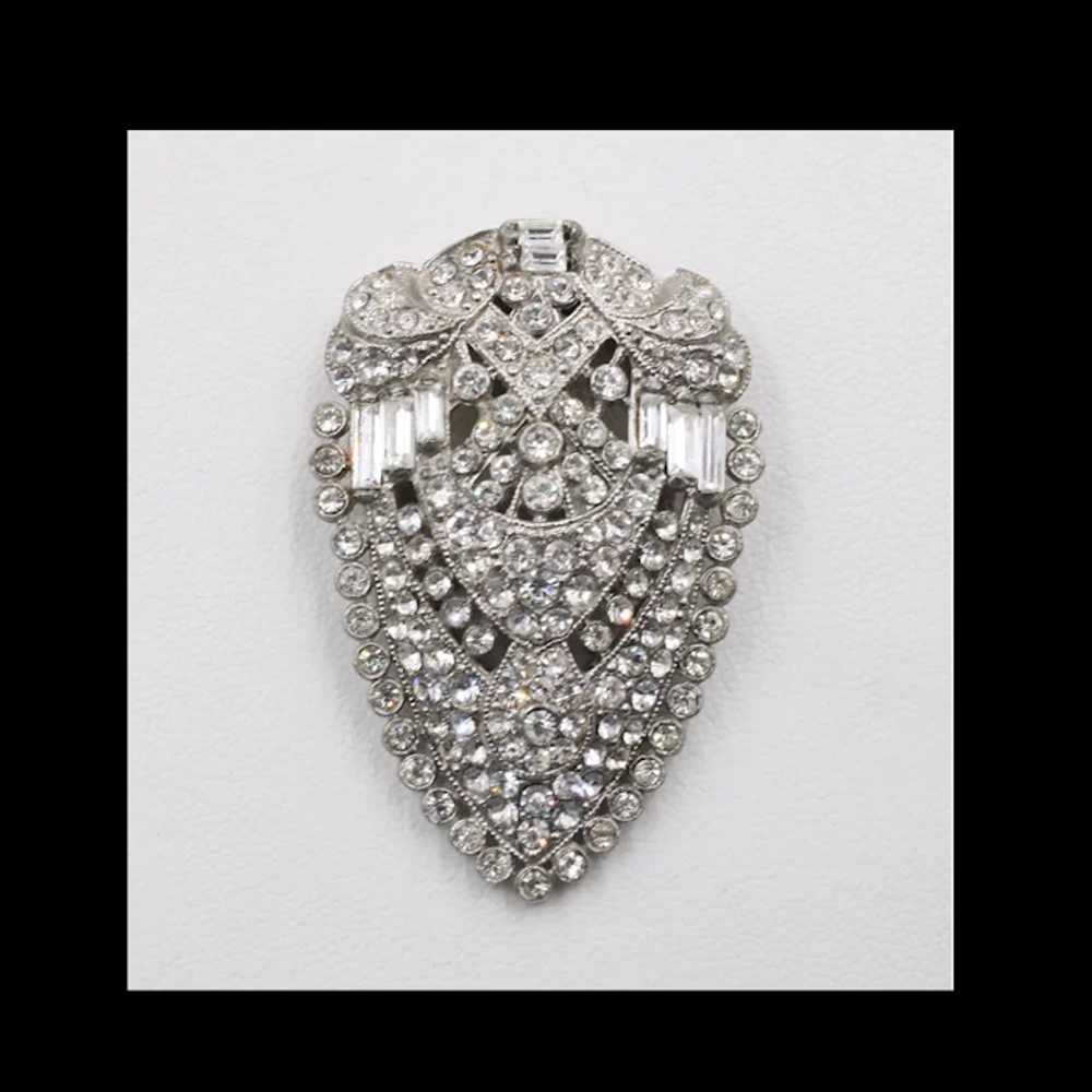 Dress Clip Pave Rhodium Plated Rhinestone Art Deco - image 5