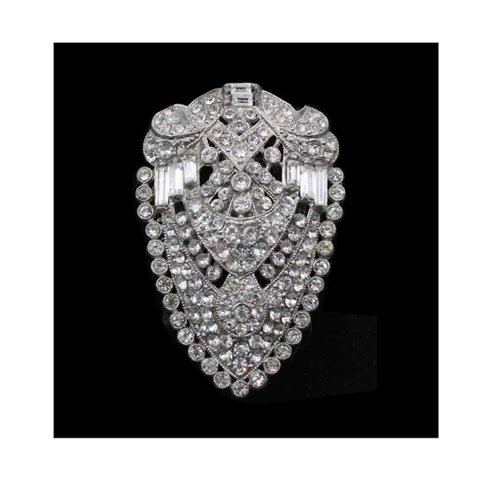 Dress Clip Pave Rhodium Plated Rhinestone Art Deco - image 6