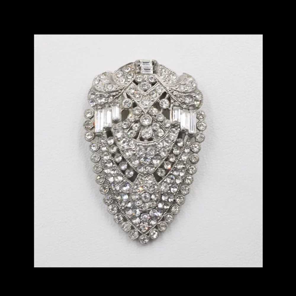 Dress Clip Pave Rhodium Plated Rhinestone Art Deco - image 7