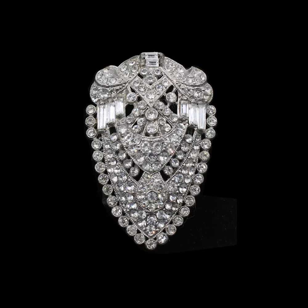 Dress Clip Pave Rhodium Plated Rhinestone Art Deco - image 8